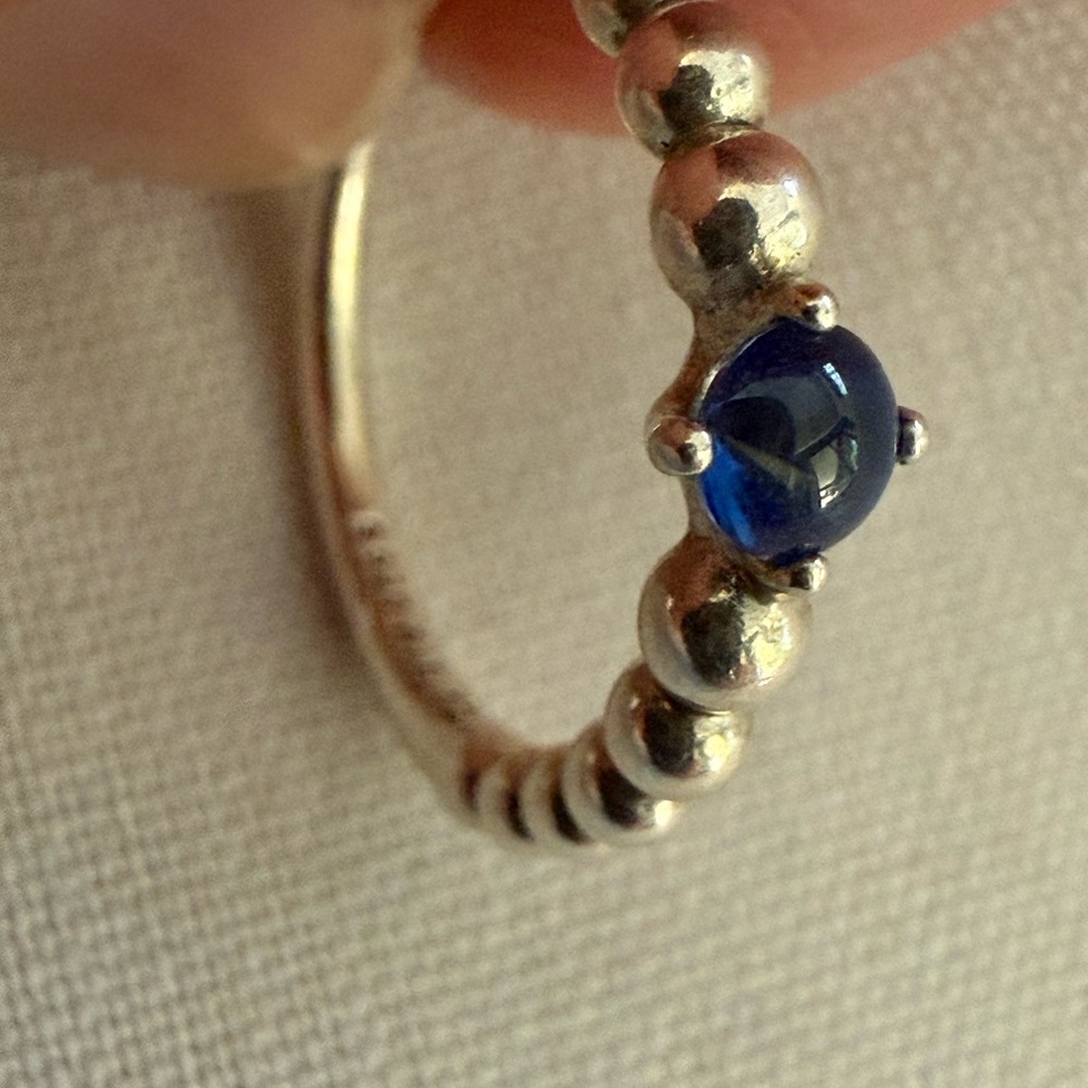 Silver Beaded Ring With Blue Stone - image 1